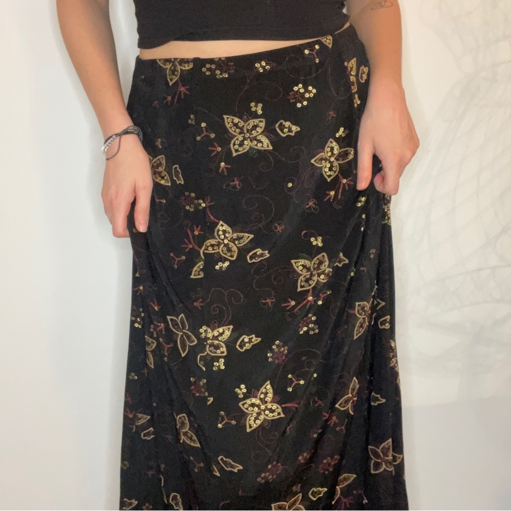 Floral/butterfly print fall maxi skirt